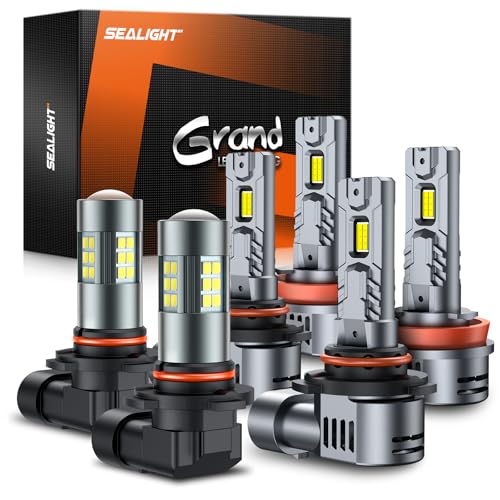 Image of SEALIGHT H8 /H9 /H11 9005 /HB3 H10 Fog Light Bulbs Combo, 110,000LM Ultra-Bright 360 Illumination 6500K 9005 H11 Bulbs with Cooling Fan, True Plug N Play, Non-polarity, Pack of 6