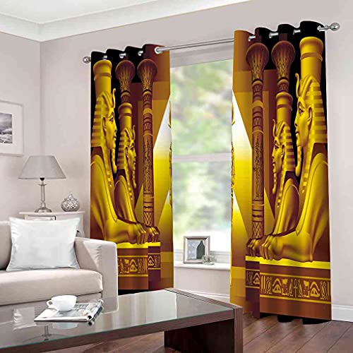 Rideaux occultants 3D polyester Reine égyptienne d'or à oeillets