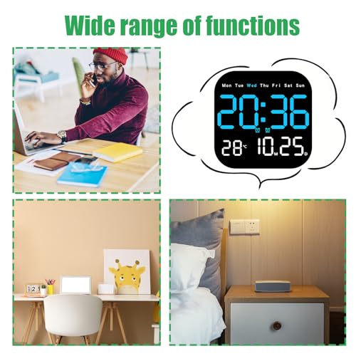 Reloj digital LED de 7.28 pulgadas con calendario de pared y batería 4