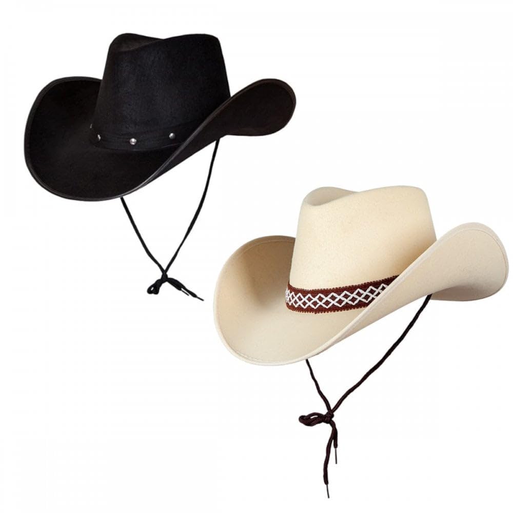 Titch & Timbo Adult Texan Cowboy Hat 2 Pack (Multiple Options) : Fancy Dress Party Accessory Country Western Rancher Wild West Music Festival (Classic Texan, Black,Sand)