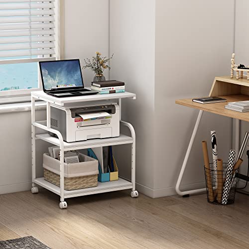 Fannova White Printer Stand, 23.6 X18.9 X 29.5 Inches Big Size Printer Table With Adjustable Shelf, 3 Tier Rolling Printer Cart With Wheels For Home Office Storage And Organization #TOP6