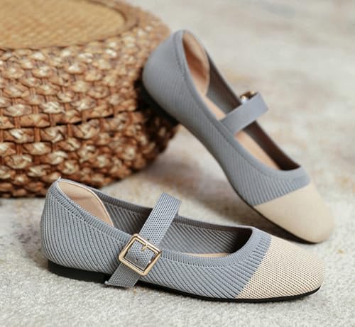 Knit Flats for Women Mary Jane Ballet Flats Casual Square Toe Flat Shoes Comfort Dressy Flats Shoes with Ankle Strap 20253