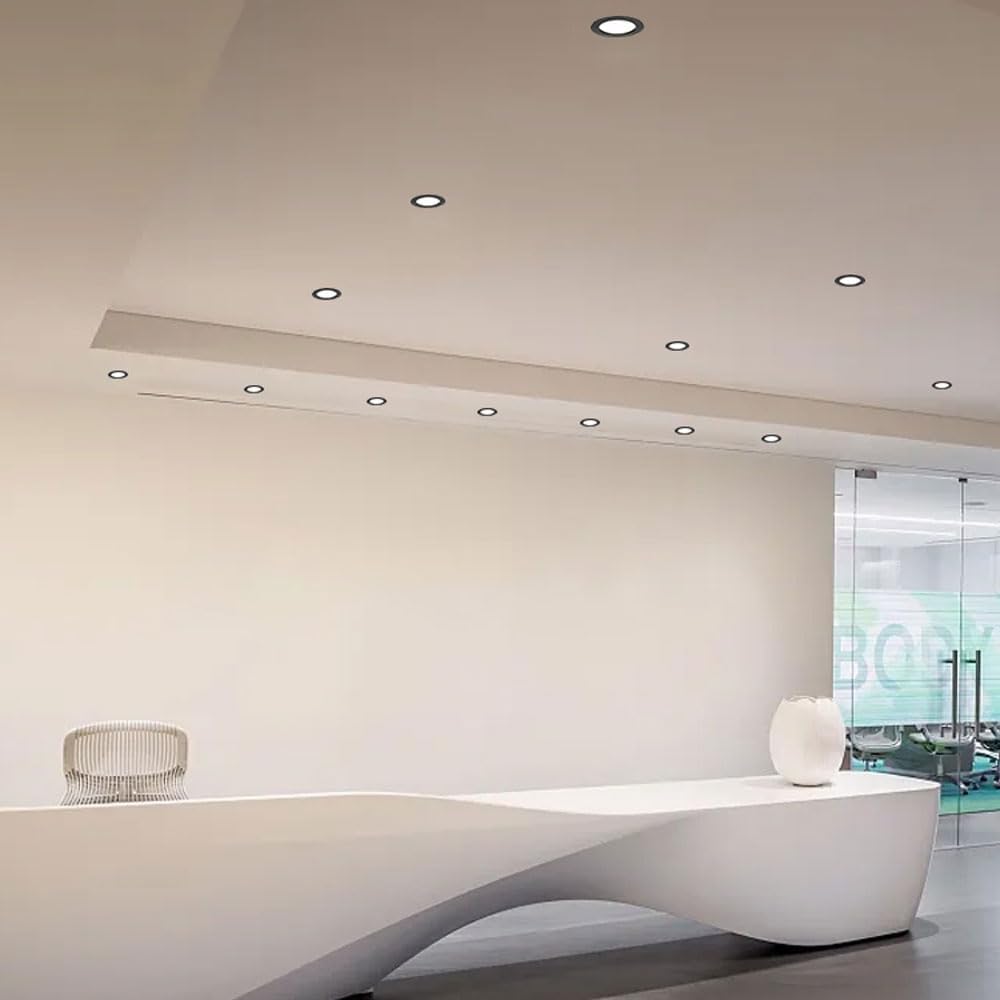 Recessed Lighting Downlight, Dimmable Indoor Lights, 9W Black Round LED Spotlight, Aluminum Ceiling Can Light, Suitable for Living Room, Staircase, Corridor, Hotel 4 Pcs