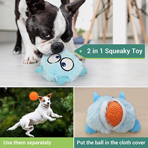 Enjoying Dog Interactive Toys 2-in-1 Dog Plush Squeaky Small Balls Pet Toys Halloween Xmas for Small Medium Large Dogs Blue Monster - Image 2