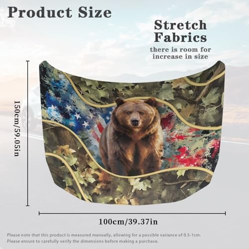 Image of Car Hood Cover Protector Stretchable Car Hood Wraps Auto Banner Bear American Flag Auto Decorative Accessories for Compact Sedans SUV Trucks (59x39 Inch)