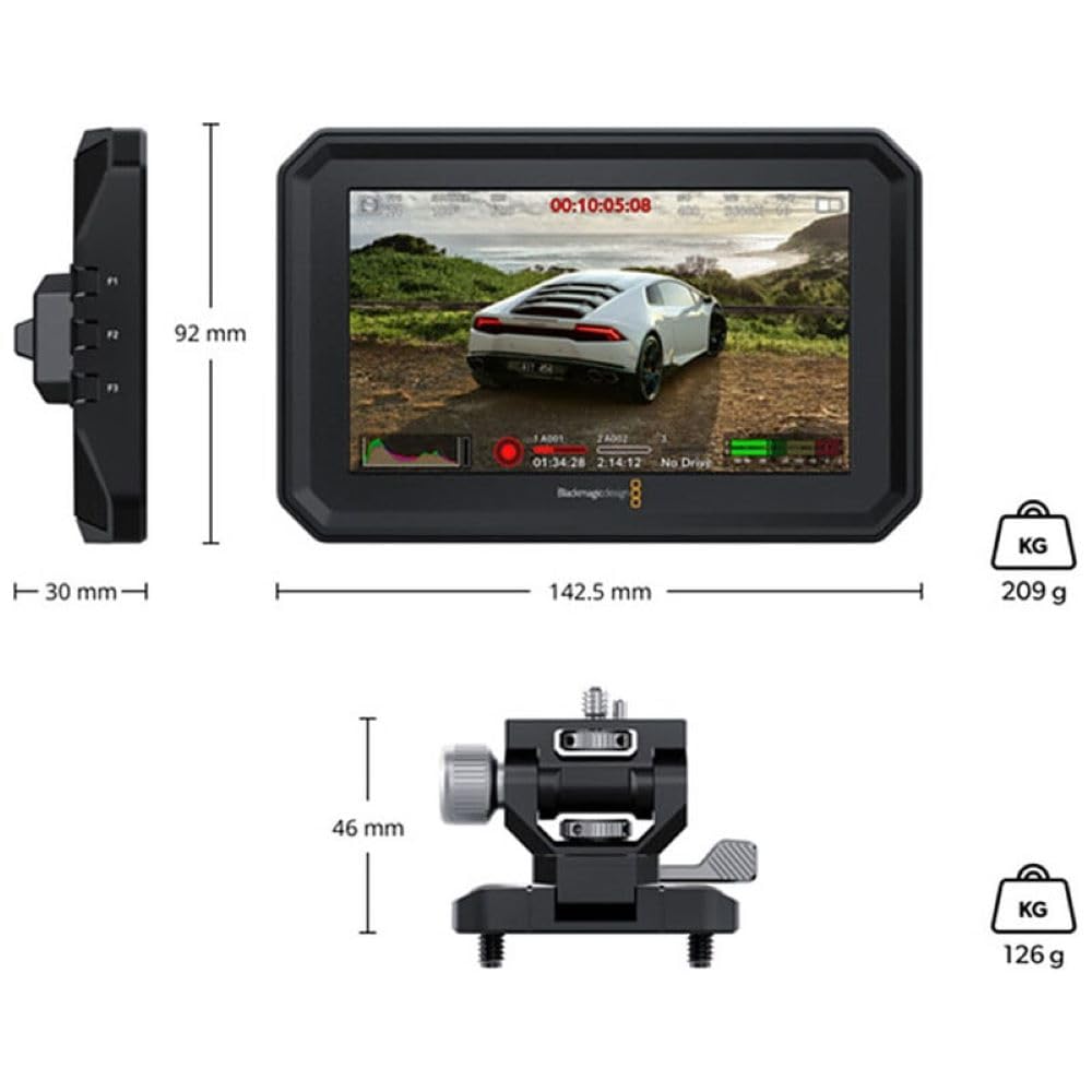 Blackmagic Design Pyxis Monitor EVF Kit, 5-Zoll-HDR-Touchscreen-Monitor, Schwarz, Stativmontage, Wandmontage, Deckenmontage, Kameramontage