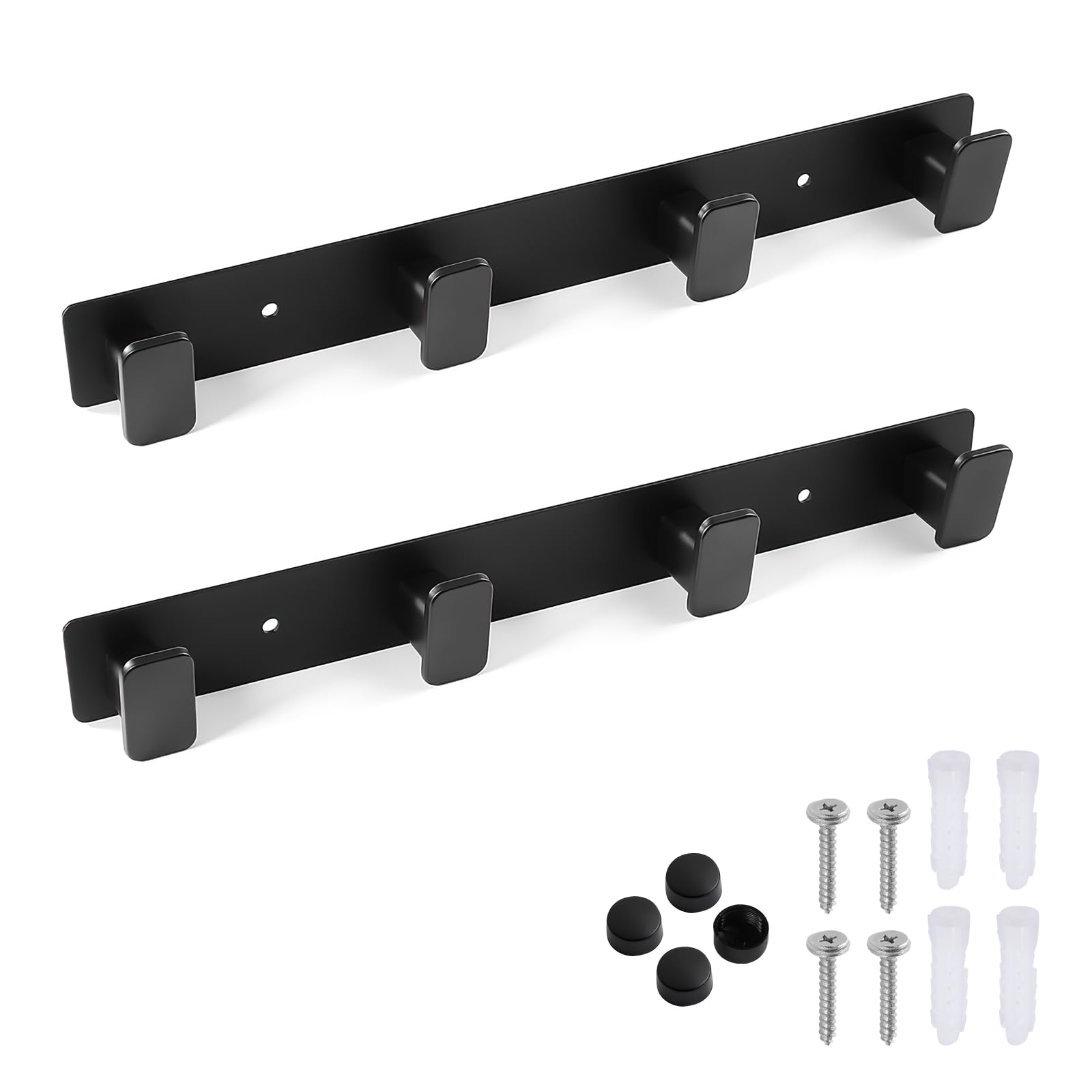 Dntorx 2 Pack Coat Hooks Wall Mounted, Black Coat Rack with 4 Hooks Heavy Duty Towel Hook Wall Hooks Organizer for Hanging Towels, Clothes, Bags, Hat