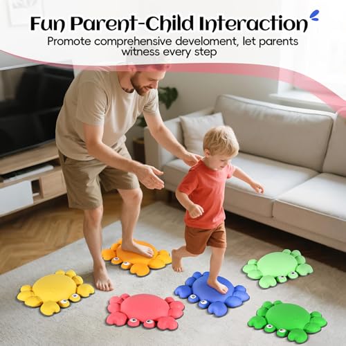 image for TOPNEW Crab Balance Stepping Stones for Kids, 6PCS Non-Slip Jumping St
