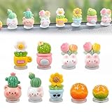 9 Stück Auto Deko - Miniatur-Blumentopf Ornament - Bezaubernder Blumentopf Auto deko - Mini Cartoon Harzfiguren ästhetisches - Entzückende kleine Lebewesen und Kakteen Autozubehör für Damen und Herren