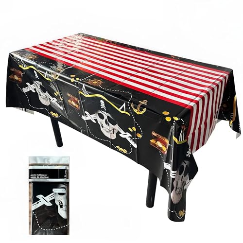 Laveant 3 Pack Halloween Tablecloth 54x108 Inch, Lightweight Plastic Table Cover Waterproof Black with Pumpkin & Ghost Print for Party, Camping, Indoor Outdoor Decor (Skeleton) by Laveant - Used condition - US$10.38