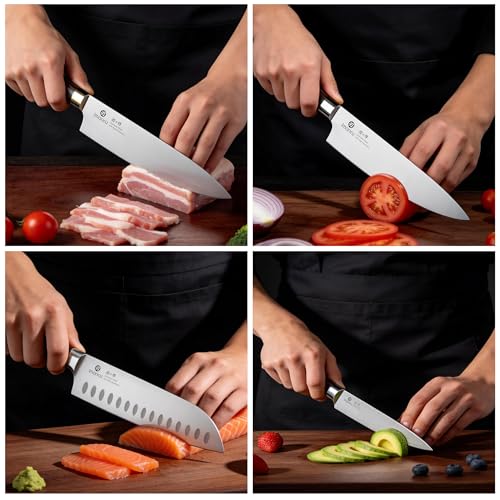 Image of imarku 3 Pieces Knife Set, Japanese High Carbon Stainless Steel Chef Knife Set, Professional Chef Knives with Ergonomic Pakkawood Handle, Ultra Sharp Cooking Knives for Kitchen & Home Cooking