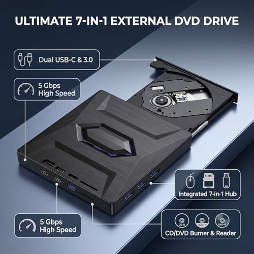 Unidad externa Zunate 7 en 1 DVD USB 3.0 tipo C miniatura 4