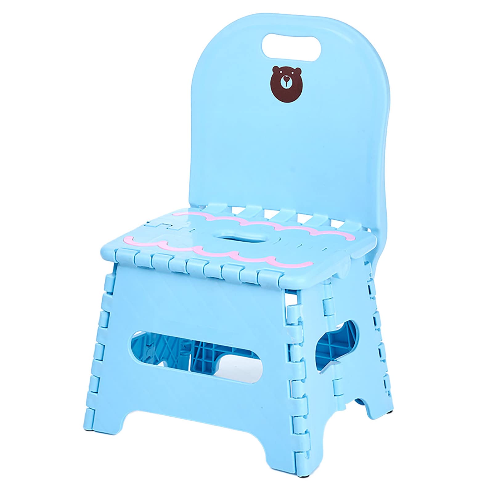 Kunststoff Klappstuhl Dicker Klapphocker Kunststoff Rückenlehne Tragbar Zuhause Stuhl Kreative Kindergarten Kleine Bank Kinder Klapphocker Mit Bär Muster Griff Design, Blau