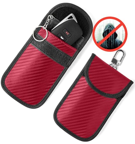 Vammcht Upgraded Faraday Bag for Key Fob (2 Pack) Premium Faraday Key Fob Protector Car RFID Signal Blocking Car Security Protection Anti-Theft Pouch Anti-Hacking Case Blocker Red