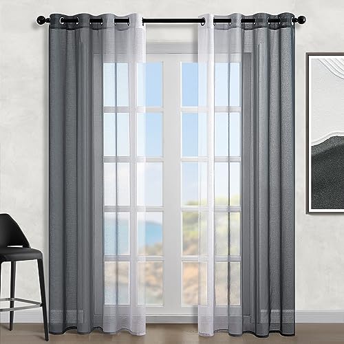 TOPICK Cortinas De Gasa Con Ojales Transparente Cortina Aspecto De Estilo Moderno Bistro Casa Campo Salón Dormitorio Rústico Para Ventana Azul Claro Juego De 2 Unidades 140 X 245 Cm