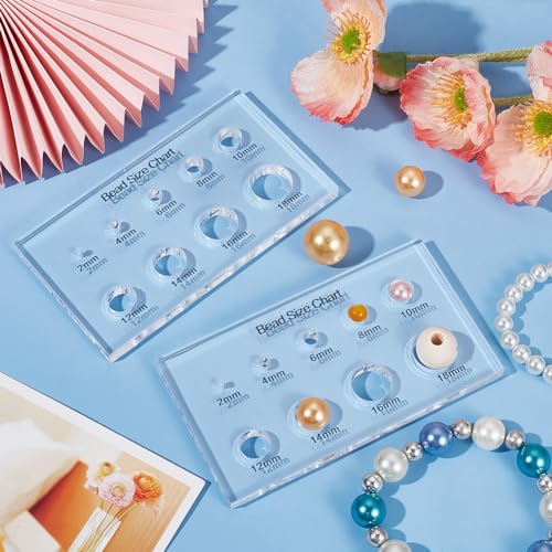 PH PandaHall 2pcs Bead Measuring Ruler Acrylic Clear Circle Template | Bead Size Chart Board, Multi-Function Geometric Stencil, For Beads Stones Gem Diamond, 2/4/6/8/10/12/14/16/18mm