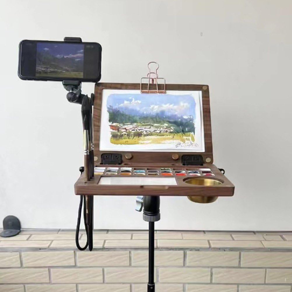 Paleta Portátil, Paleta De Madera, Caja De Pintura Óleo Multifuncional, Paleta De Cuaderno De Bocetos, Herramienta De Pintura De Acuarela para Viajes Aire Libre para Estudiantes