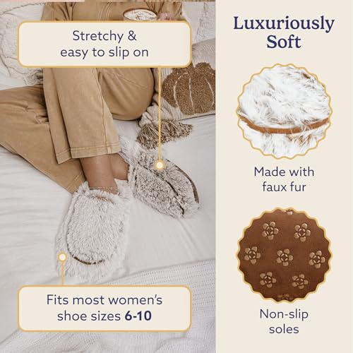 warmies Microwaveable House Slippers for Women - Plush, Soft & Fuzzy Indoor Slippers with Backs & Non-Slip Memory Foam Soles - Cozy Warm Ladies Slipper3