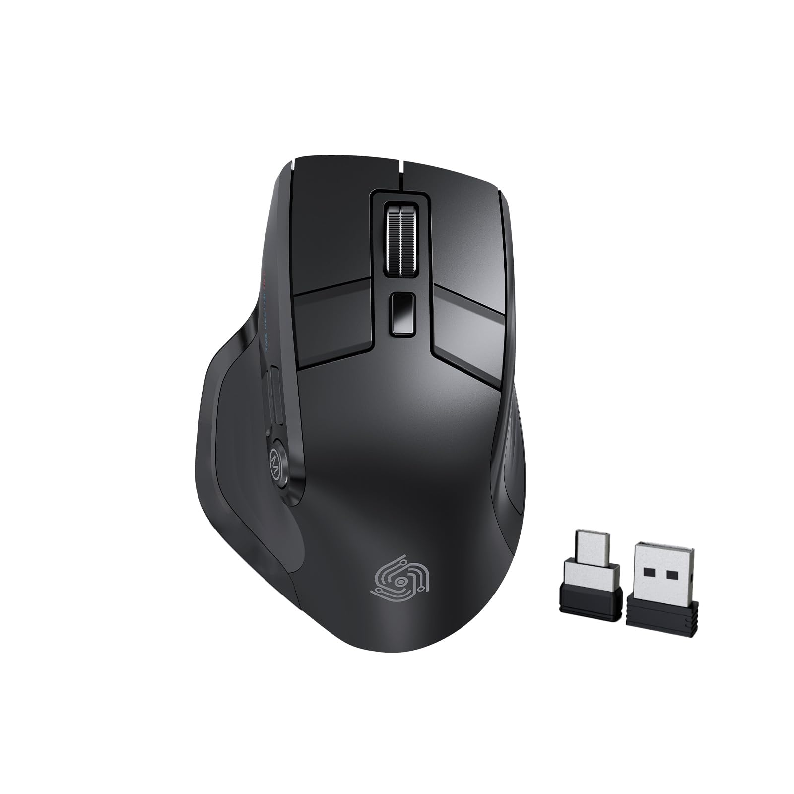 Wireless Mouse, Bluetooth & 2.4GHz Ergonomic Silent Mouse | Dual USB-A & USB-C Receiver, OLED Display, 4 DPI Levels, Rechargeable, for up to 4 Devices (Laptop/Computer) - Black