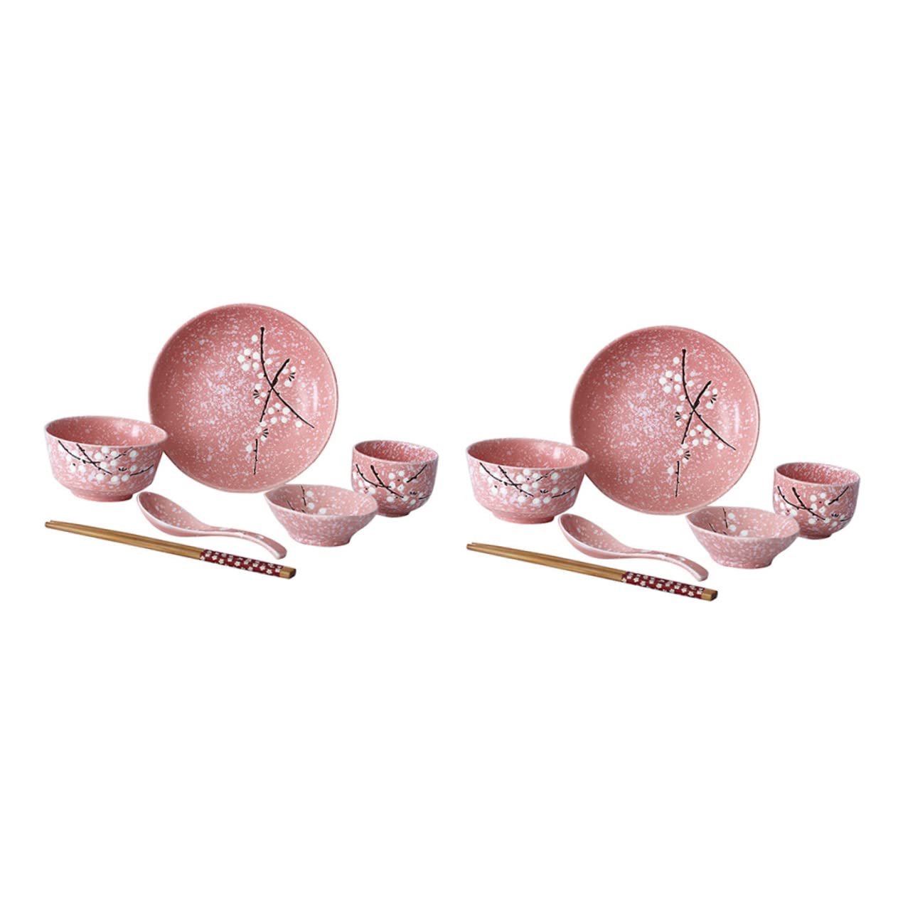 Ipetboom Set Stoviglie Giapponesi in Ceramica Rosa 12 Pezzi, Posate in Ceramica Per La Casa Ciotole, Piatti, Tazze e Bacchette, Kit Per Uso Quotidiano e Feste