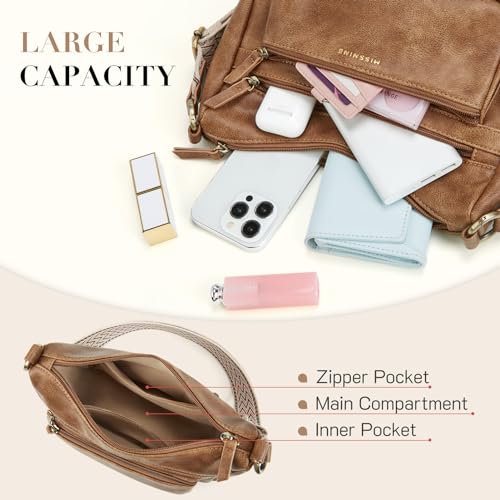 Missnine Crossbody Bags for Women, Medium Size Purses With Wide Shoulder Strap, Leather Trendy Cross Body Shoulder Handbags4