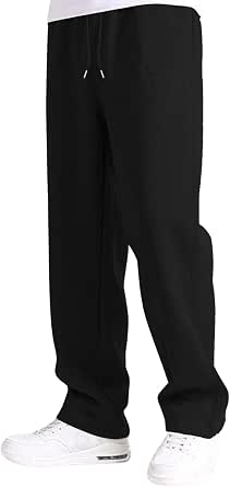 Men's Thick Fleece Sweatpants - Wide Straight Leg Joggers With Pockets, Baggy Activewear For Winter Workout & Casual