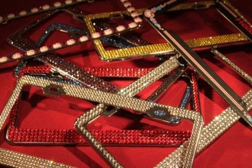 4 Row Turquoise Blue Rhinestone Bling Sparkle Metal License Plate Frame & Caps Set