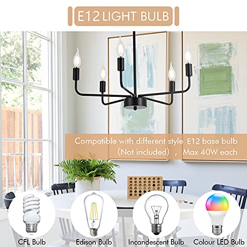 Shansrui TH2002-5B-ZTD Matte Black Chandelier Modern Farmhouse Candle Ceiling Light Contemporary 5 Lights Pendant Light Fixtures thumb #3