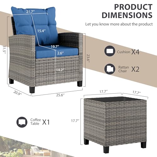 image for Vongrasig 3 Piece Patio Furniture Set Small Outdoor Wicker Rattan Fron