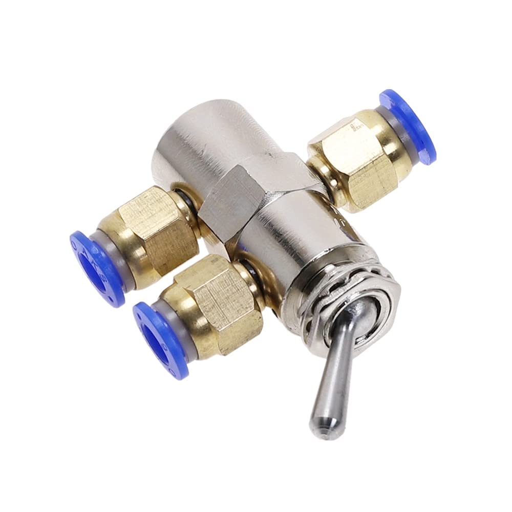 Interrupteur à Bascule, vanne mécanique Soupape d'échappement 2 Positions 5 Voies Interrupteur à Bascule mécanique cylindrique à air pneumatique avec raccords TAC2-4V MTDHH(4mm)