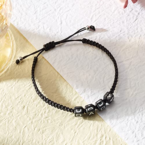 Image of Braided Rope Bracelet Adjustable Jewelry for Family Sisters Mom Grandma BFF | Adjustable black woven rope bracelets with personalized letter engraving.gifts for family, sisters, grandma & best friends