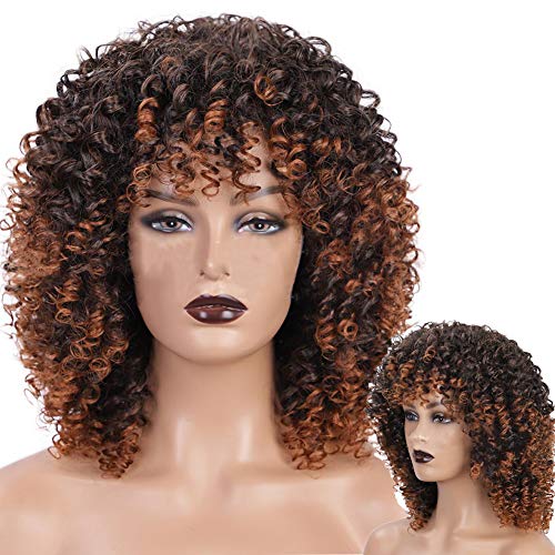 Short Curly Wigs for Black Women Curly Afro Wigs for Black Women Kinky Curly Wigs with Bang (Color:2/30)