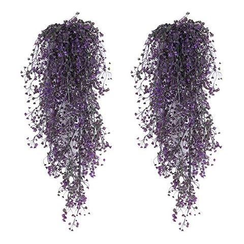 Artificial Hanging Vine Plants, Pack of 2 Pieces Artificial Ivy Fake Flowers Greenery Plants for Home Garden Wall Decoration, Purple Cover