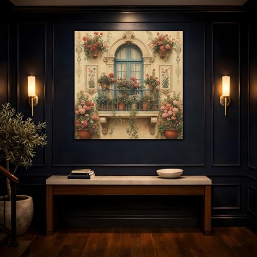 Toile fleurs de balcon au-dessus d'une console de salon classique 60x60 - 4