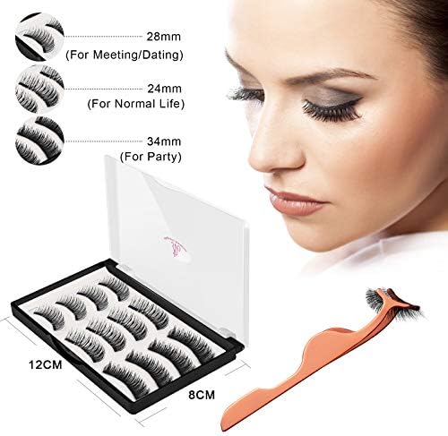 JDO 12 PCS Magnetic Eyelashes, Ultra Thin Best Magnetic Eyelashes with Tweezers, Upgrade 3D Fake Eyelashes(Reusable &Natural Look & No Glue)