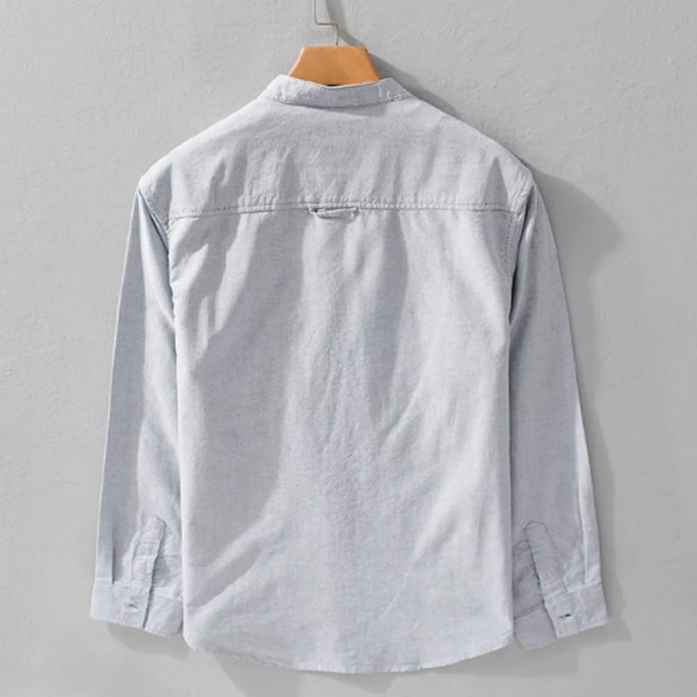 Men's Shirt Cotton Long Sleeve Stand Collar Shirts Autumn Casual Mens Tops Men