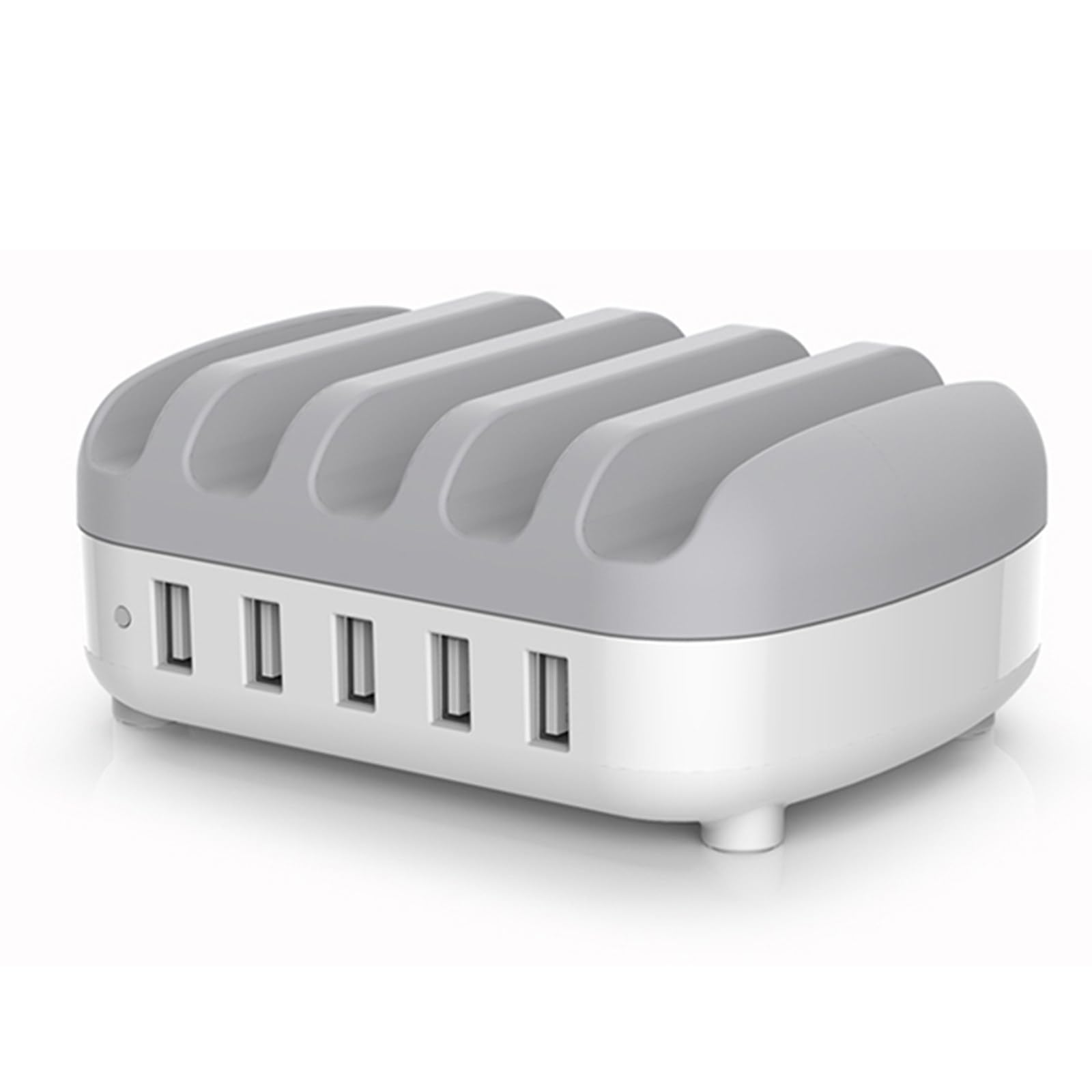 Caricatore USB a 5 porte Slot per presa USB-A multipla Stazione dock di ricarica rapida Adattatore di alimentazione multi USB con supporto,White