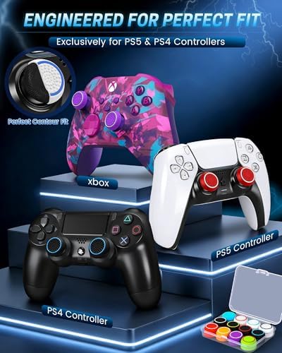 24 PCS Premium Silicone Thumb Grips for PS4/PS5/Xbox Controller, Multiple Colors Non-Slip Joystick Caps & Thumbstick Grips, Ultimate Comfort & Protection