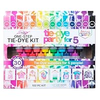 Tulip One-Step Tie-Dye Kit Party for 5, Large Party Activity, Arts & Crafts Gift, Vibrant Colors, Permanent Fabric Dye, Easy Clean-up, 8 Fun Techniques Included, 15 Prefilled Full Size Bottles