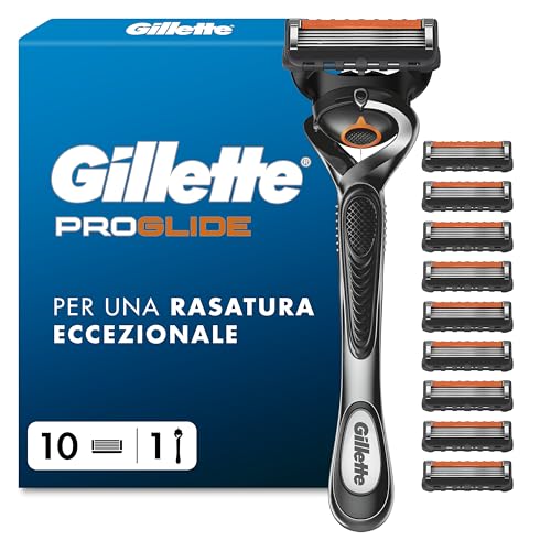 Gillette Proglide 1 Rasoio Barba Manuale, 10 Lamette di Ricambio, per una Rasatura Profonda, con Doppia Lubrificazione Prima e Dopo le Lame, Lama Barba Uomo