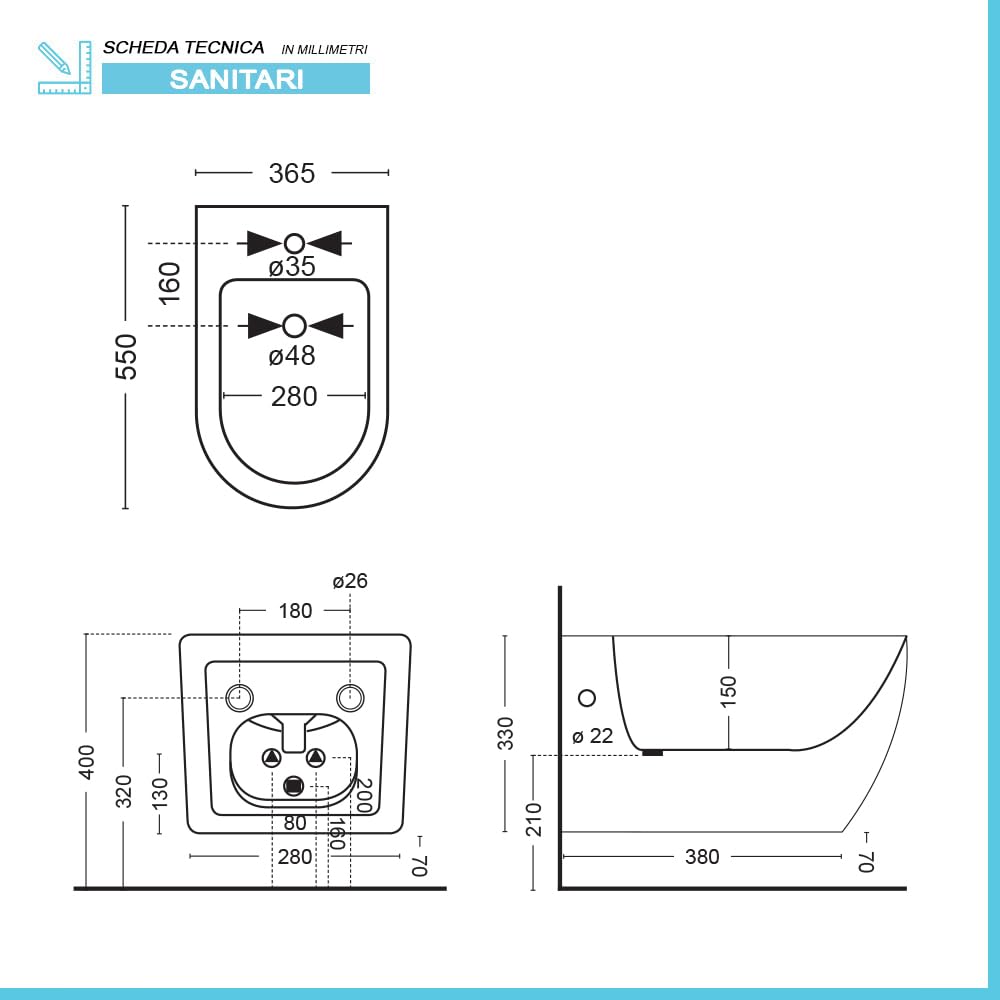 Set Sanitari Sospesi Rimless Ceramica Effetto Marmorizzato Bianco Linea Tokyo L 36 x P 55 x H 33 cm Sedile Soft-Close
