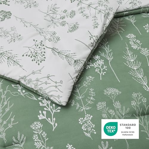 Image of Bedsure King Comforter Set - Green Bed Set, 3 Pieces Cute Floral Bedding, 1 Soft Reversible Botanical Flowers Comforter and 2 Pillow Shams