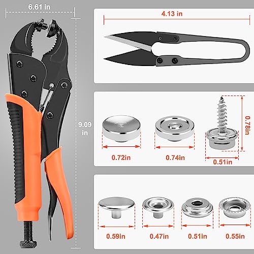 Yxgood Heavy Duty Snap Fastener Tool, 1Pcs Adjustable Snap Pliers, Fastener Pliers Tool Kit Includes 50 Sets Snaps For Boat Cover, Replacing Metal Snaps, Repairing Boat Covers, Canvas, Sewing, Tarps #TOP1