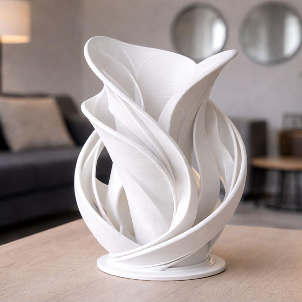 House of Heaven 3D Printed Modern Decorative Vase | Abstract Spiral Flower Vase for Home Decor | Contemporary Tabletop Accent Piece | PLA Material | White-picture-10
