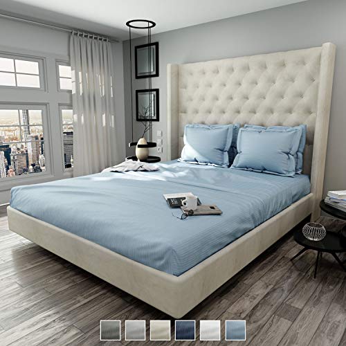 Fisher West Newyork Manhattan, Sheets For Queen Size Bed, 1000 Tc Bedsheets With Pillow Covers For Bedroom Décor, Tightfit Elastic Pocket 17" Wrinkle, Fade Resistant Fitted Sheet Set (Blue, 6 Pcs) #TOP2
