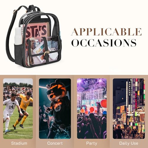 Image of Missnine Mini Clear Backpack for Stadium Events, Small Clear Bag Stadium Approved PVC for Festivals, Concert Sport Events (Cute, Black)
