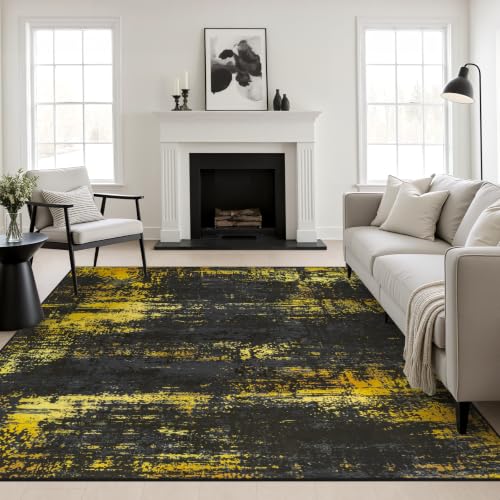 FXRHLP Area Rug Living Room: 6x6 Modern Washable Soft Carpet Black Gold
