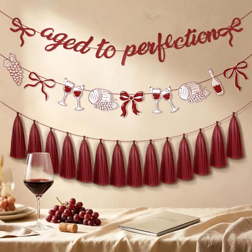 Epakh 3 Pcs Aged to Perfection Birthday Decorations Wine Red Banner Kit Aging Like Fine Wine Decor for Women 30th 100th Birthday Retirement and Anniversary Party