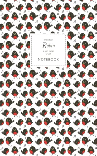 Robin Notebook - Ruled Pages - 5x8 - Premium: (White Edition) Fun Christmas Robin notebook 96 ruled/lined pages (5x8 inches / 12.7x20.3cm / Junior Legal Pad / Nearly A5)