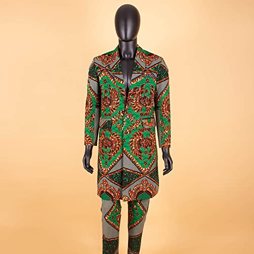 African Men Clothing One Button Slim Fit Suit Print Long Jacket Coats+Pants Set Dashiki Outfit2